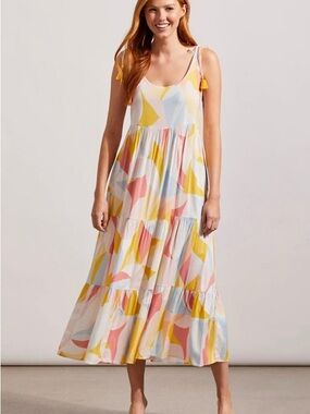 Tie-Shoulder Pastel Abstract Maxi Dress - White Multi